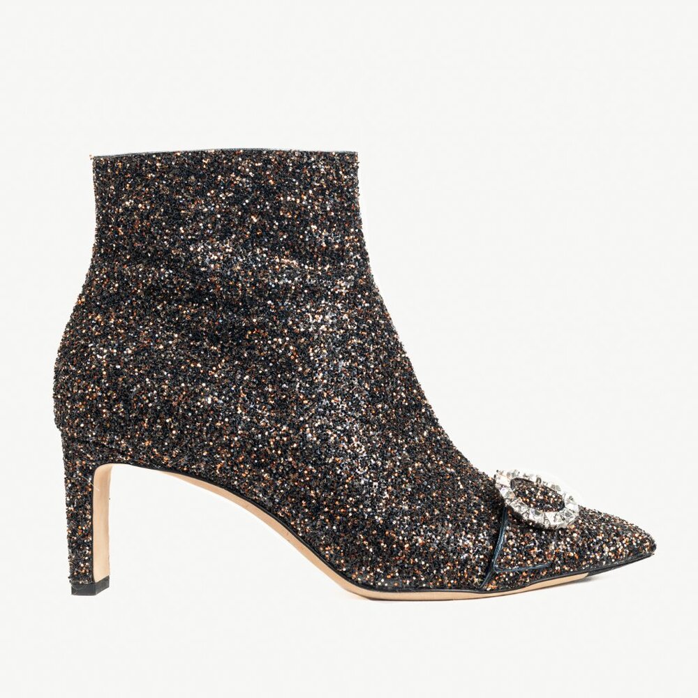 Jimmy Choo Hanover 65 Amethyst Mix Twinkle Glitter Buckled Booties